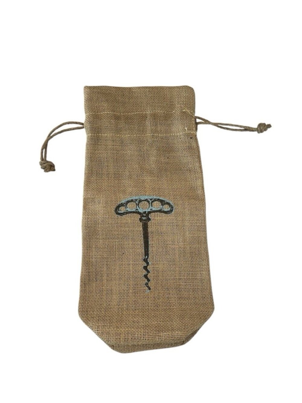 Two’s Company Jute Draw String Wine Bag W/Bottle Opener Print